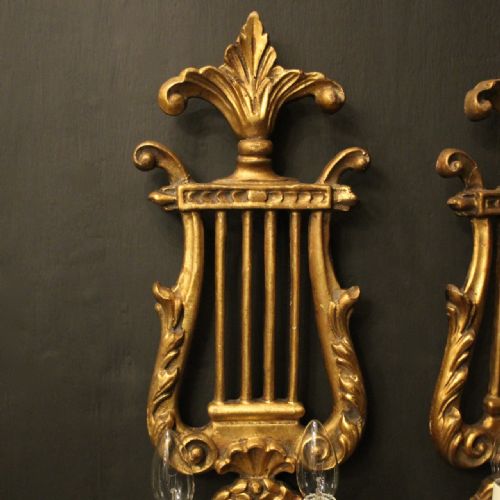 ITALIAN GILTWOOD LYRE TWIN ARM WALL LIGHTS - ADDITIONAL PHOTO 2