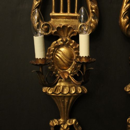 ITALIAN GILTWOOD LYRE TWIN ARM WALL LIGHTS - ADDITIONAL PHOTO 3