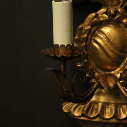 ITALIAN GILTWOOD LYRE TWIN ARM WALL LIGHTS - ADDITIONAL PHOTO 4