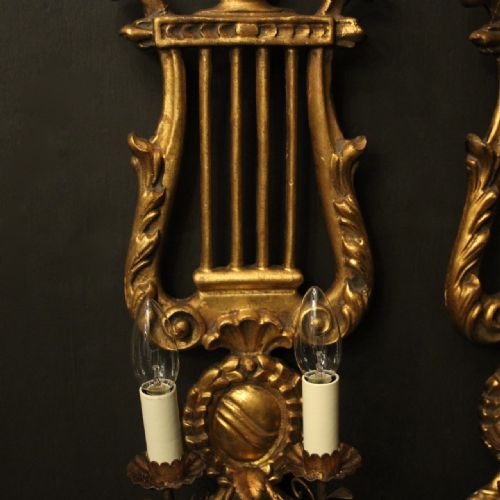 ITALIAN GILTWOOD LYRE TWIN ARM WALL LIGHTS - ADDITIONAL PHOTO 5