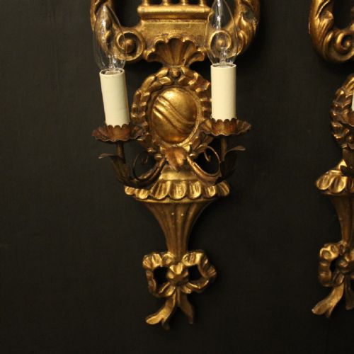 ITALIAN GILTWOOD LYRE TWIN ARM WALL LIGHTS - ADDITIONAL PHOTO 6