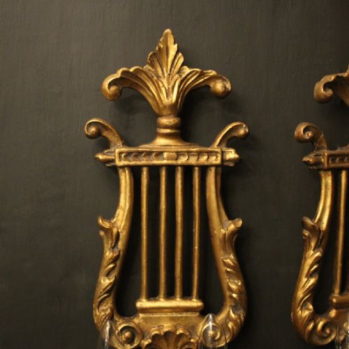 ITALIAN GILTWOOD LYRE TWIN ARM WALL LIGHTS - ADDITIONAL PHOTO 7