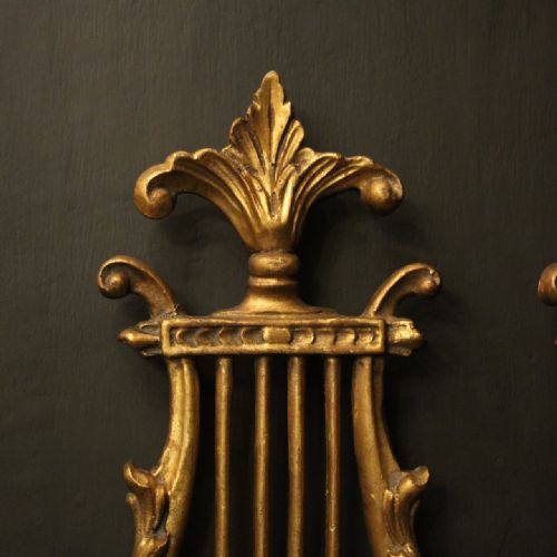 ITALIAN GILTWOOD LYRE TWIN ARM WALL LIGHTS - ADDITIONAL PHOTO 8