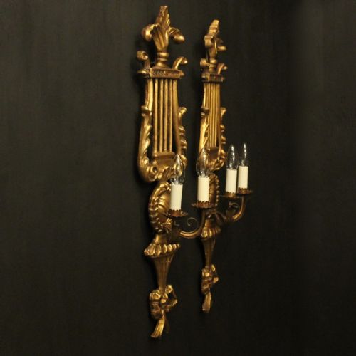 ITALIAN GILTWOOD LYRE TWIN ARM WALL LIGHTS - ADDITIONAL PHOTO 9