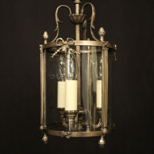 FRENCH SILVER GILDED TRIPLE LIGHT HALL LANTERN - ADDITIONAL PHOTO 1