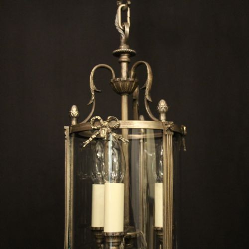 FRENCH SILVER GILDED TRIPLE LIGHT HALL LANTERN - ADDITIONAL PHOTO 2