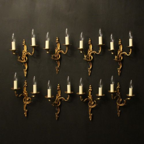 french set of 8 bronze twin arm antique wall lights - CATEGORY: ANTIQUE LIGHTING - DATED 1920