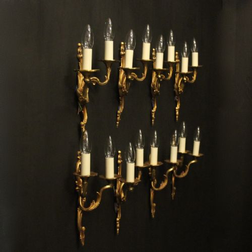 FRENCH SET OF 8 BRONZE TWIN ARM ANTIQUE WALL LIGHTS - ADDITIONAL PHOTO 9