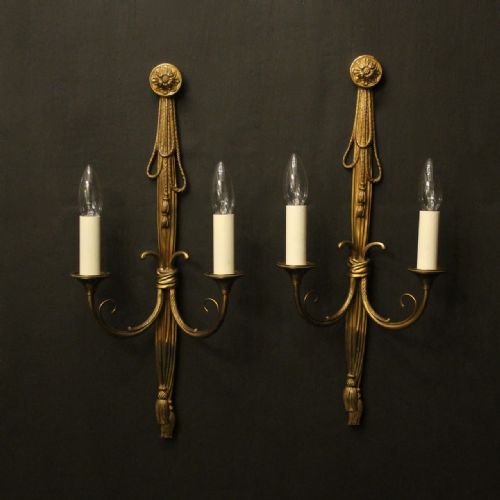 french pair of gilded twin arm antique wall lights - CATEGORY: ANTIQUE LIGHTING - DATED 1920