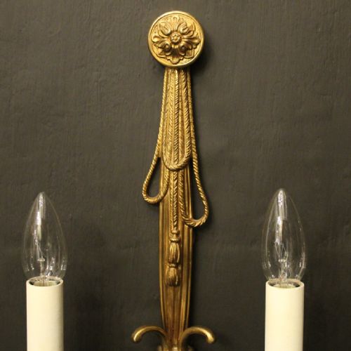FRENCH PAIR OF GILDED TWIN ARM ANTIQUE WALL LIGHTS - ADDITIONAL PHOTO 1