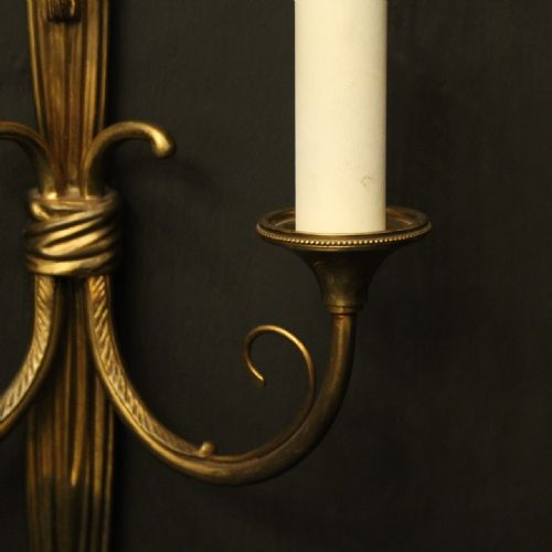FRENCH PAIR OF GILDED TWIN ARM ANTIQUE WALL LIGHTS - ADDITIONAL PHOTO 2