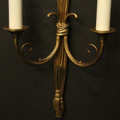 FRENCH PAIR OF GILDED TWIN ARM ANTIQUE WALL LIGHTS - ADDITIONAL PHOTO 4
