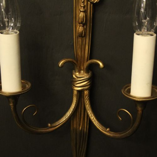 FRENCH PAIR OF GILDED TWIN ARM ANTIQUE WALL LIGHTS - ADDITIONAL PHOTO 5