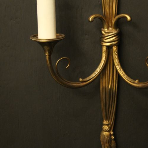 FRENCH PAIR OF GILDED TWIN ARM ANTIQUE WALL LIGHTS - ADDITIONAL PHOTO 6