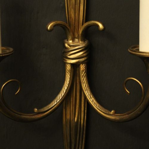 FRENCH PAIR OF GILDED TWIN ARM ANTIQUE WALL LIGHTS - ADDITIONAL PHOTO 7