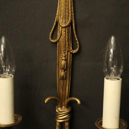 FRENCH PAIR OF GILDED TWIN ARM ANTIQUE WALL LIGHTS - ADDITIONAL PHOTO 8