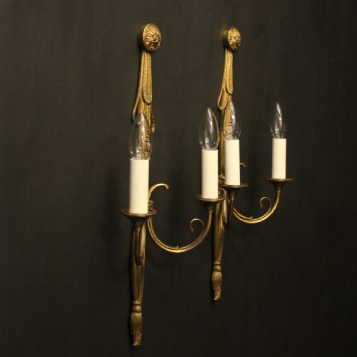FRENCH PAIR OF GILDED TWIN ARM ANTIQUE WALL LIGHTS - ADDITIONAL PHOTO 9