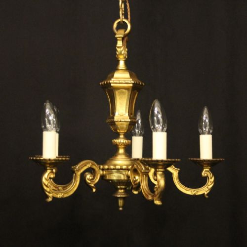 french gilded bronze 5 light antique chandelier - CATEGORY: ANTIQUE LIGHTING - DATED 1920