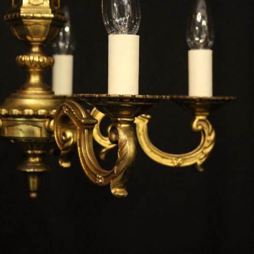 FRENCH GILDED BRONZE 5 LIGHT ANTIQUE CHANDELIER - ADDITIONAL PHOTO 1