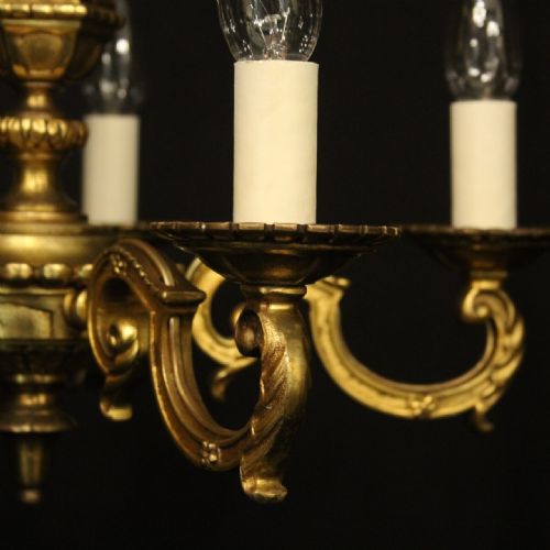 FRENCH GILDED BRONZE 5 LIGHT ANTIQUE CHANDELIER - ADDITIONAL PHOTO 2
