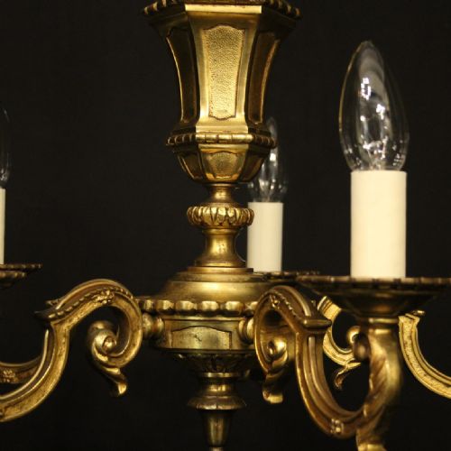 FRENCH GILDED BRONZE 5 LIGHT ANTIQUE CHANDELIER - ADDITIONAL PHOTO 3