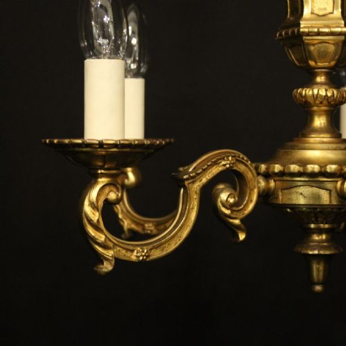 FRENCH GILDED BRONZE 5 LIGHT ANTIQUE CHANDELIER - ADDITIONAL PHOTO 4