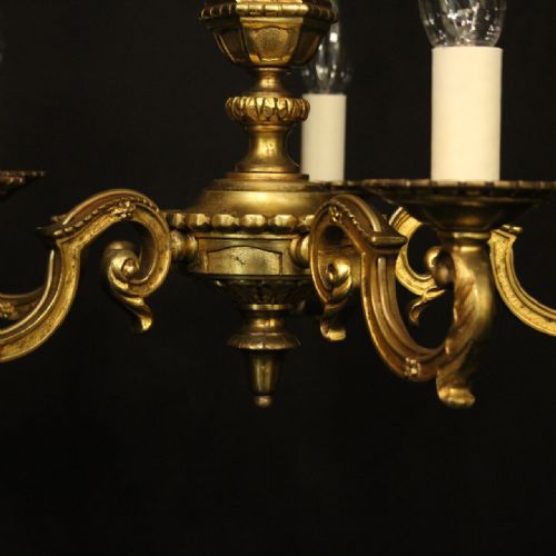 FRENCH GILDED BRONZE 5 LIGHT ANTIQUE CHANDELIER - ADDITIONAL PHOTO 5