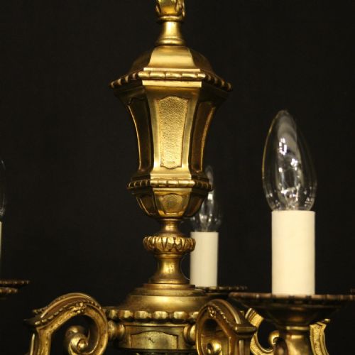 FRENCH GILDED BRONZE 5 LIGHT ANTIQUE CHANDELIER - ADDITIONAL PHOTO 6