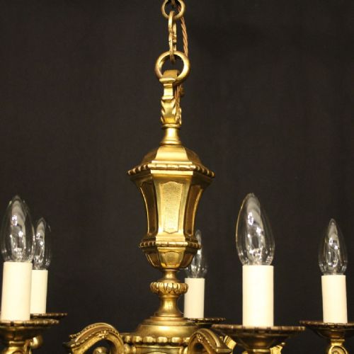 FRENCH GILDED BRONZE 5 LIGHT ANTIQUE CHANDELIER - ADDITIONAL PHOTO 8