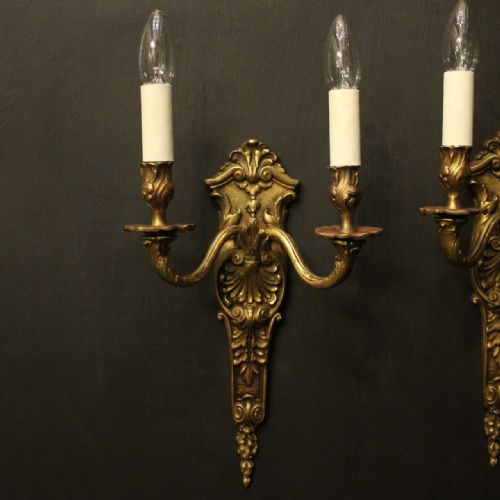FRENCH PAIR OF GILDED BRONZE ANTIQUE WALL SCONCES - ADDITIONAL PHOTO 1