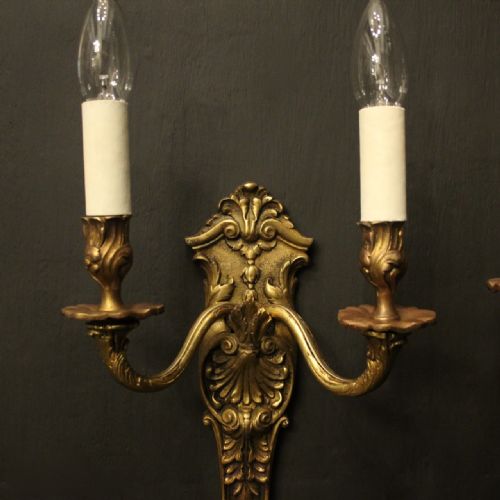 FRENCH PAIR OF GILDED BRONZE ANTIQUE WALL SCONCES - ADDITIONAL PHOTO 2