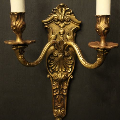 FRENCH PAIR OF GILDED BRONZE ANTIQUE WALL SCONCES - ADDITIONAL PHOTO 4