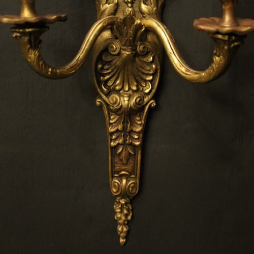 FRENCH PAIR OF GILDED BRONZE ANTIQUE WALL SCONCES - ADDITIONAL PHOTO 5