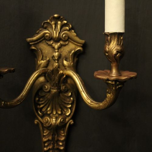 FRENCH PAIR OF GILDED BRONZE ANTIQUE WALL SCONCES - ADDITIONAL PHOTO 6