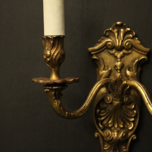FRENCH PAIR OF GILDED BRONZE ANTIQUE WALL SCONCES - ADDITIONAL PHOTO 7