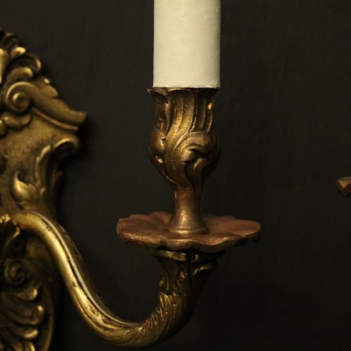 FRENCH PAIR OF GILDED BRONZE ANTIQUE WALL SCONCES - ADDITIONAL PHOTO 8