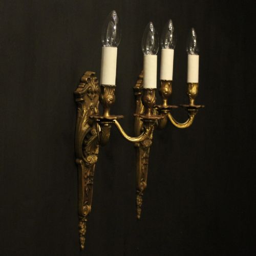 FRENCH PAIR OF GILDED BRONZE ANTIQUE WALL SCONCES - ADDITIONAL PHOTO 9