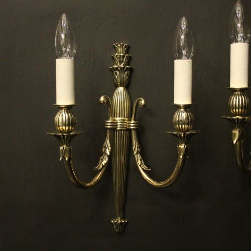 ENGLISH PAIR OF TWIN ARM ANTIQUE WALL LIGHTS - ADDITIONAL PHOTO 1