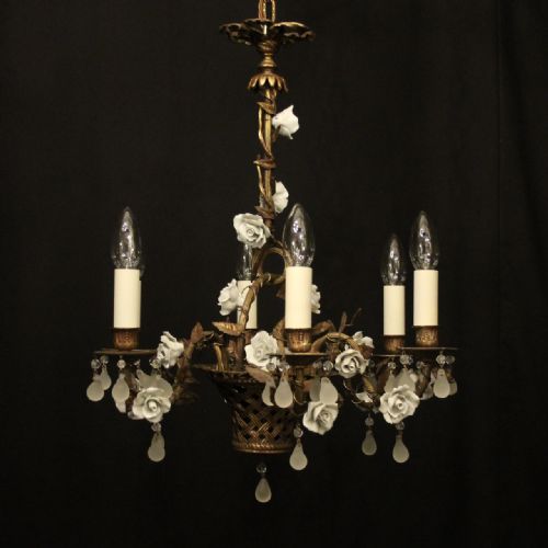 french gilded bronze 6 light antique chandelier - CATEGORY: ANTIQUE LIGHTING - DATED 1920