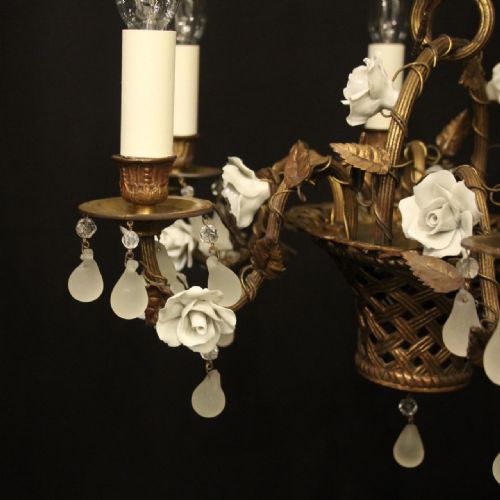 FRENCH GILDED BRONZE 6 LIGHT ANTIQUE CHANDELIER - ADDITIONAL PHOTO 1