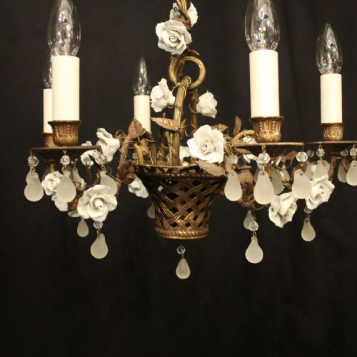 FRENCH GILDED BRONZE 6 LIGHT ANTIQUE CHANDELIER - ADDITIONAL PHOTO 2