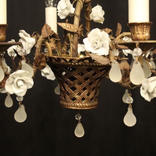 FRENCH GILDED BRONZE 6 LIGHT ANTIQUE CHANDELIER - ADDITIONAL PHOTO 3