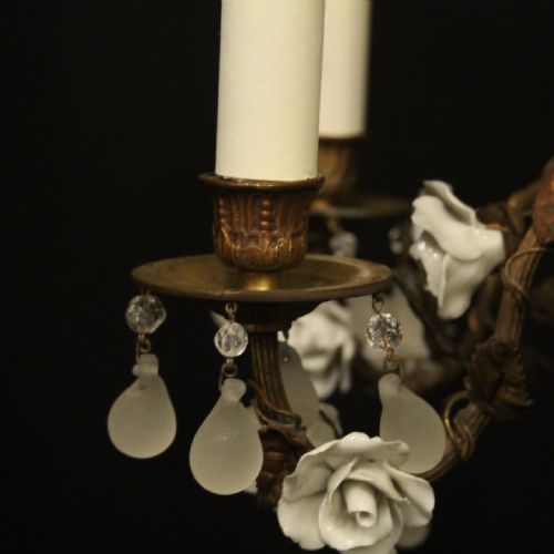 FRENCH GILDED BRONZE 6 LIGHT ANTIQUE CHANDELIER - ADDITIONAL PHOTO 4