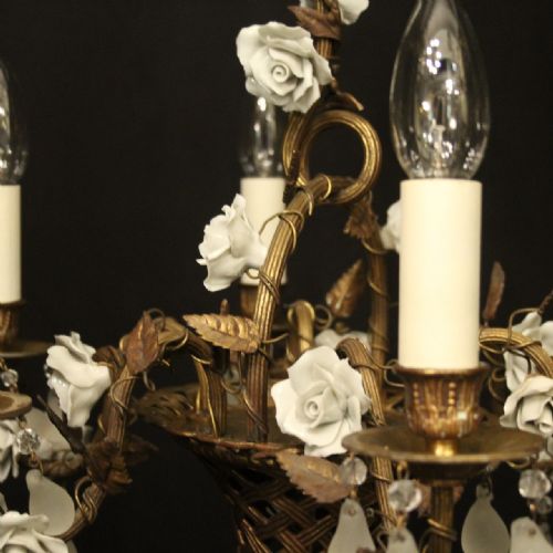 FRENCH GILDED BRONZE 6 LIGHT ANTIQUE CHANDELIER - ADDITIONAL PHOTO 5