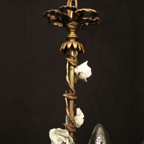 FRENCH GILDED BRONZE 6 LIGHT ANTIQUE CHANDELIER - ADDITIONAL PHOTO 6