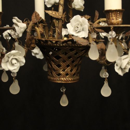 FRENCH GILDED BRONZE 6 LIGHT ANTIQUE CHANDELIER - ADDITIONAL PHOTO 8