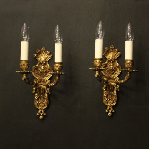 french pair of bronze antique wall sconces - CATEGORY: ANTIQUE LIGHTING - DATED 19TH CENTURY