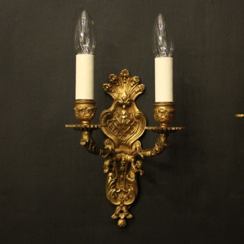 FRENCH PAIR OF BRONZE ANTIQUE WALL SCONCES - ADDITIONAL PHOTO 1
