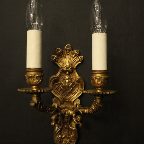 FRENCH PAIR OF BRONZE ANTIQUE WALL SCONCES - ADDITIONAL PHOTO 2