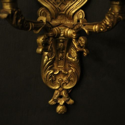 FRENCH PAIR OF BRONZE ANTIQUE WALL SCONCES - ADDITIONAL PHOTO 3